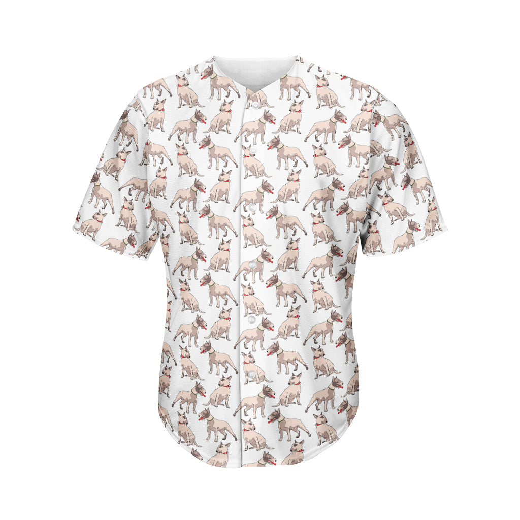 White Bull Terrier Pattern Print Men's Baseball Jersey