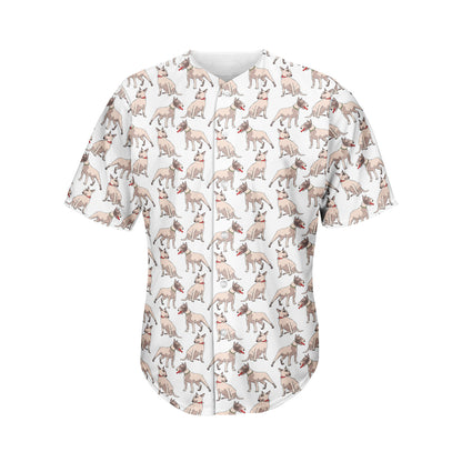 White Bull Terrier Pattern Print Men's Baseball Jersey
