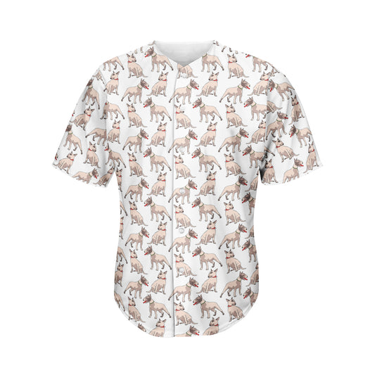 White Bull Terrier Pattern Print Men's Baseball Jersey