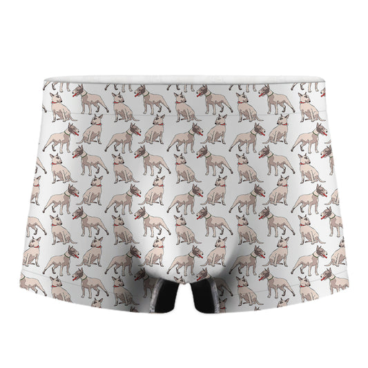 White Bull Terrier Pattern Print Men's Boxer Briefs