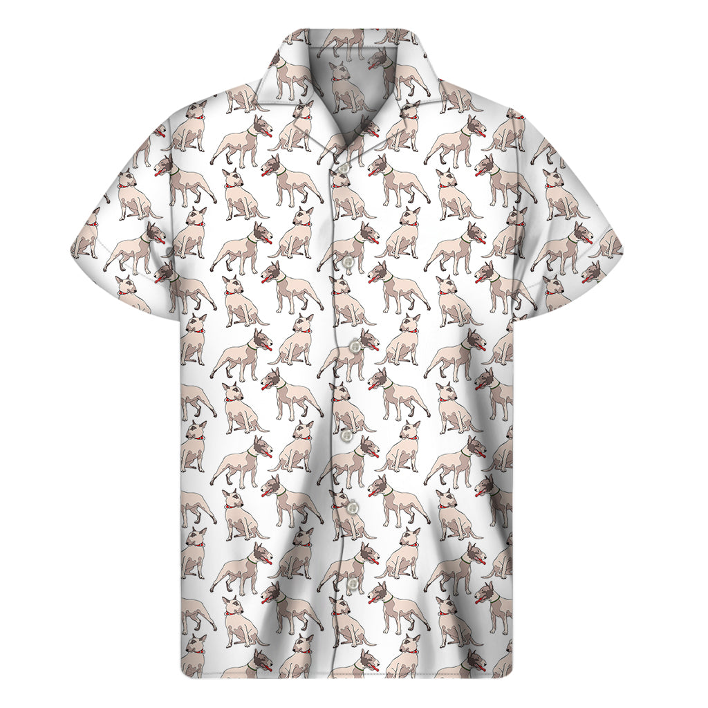 White Bull Terrier Pattern Print Men's Short Sleeve Shirt