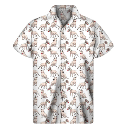 White Bull Terrier Pattern Print Men's Short Sleeve Shirt