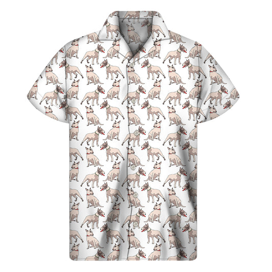 White Bull Terrier Pattern Print Men's Short Sleeve Shirt