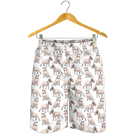 White Bull Terrier Pattern Print Men's Shorts