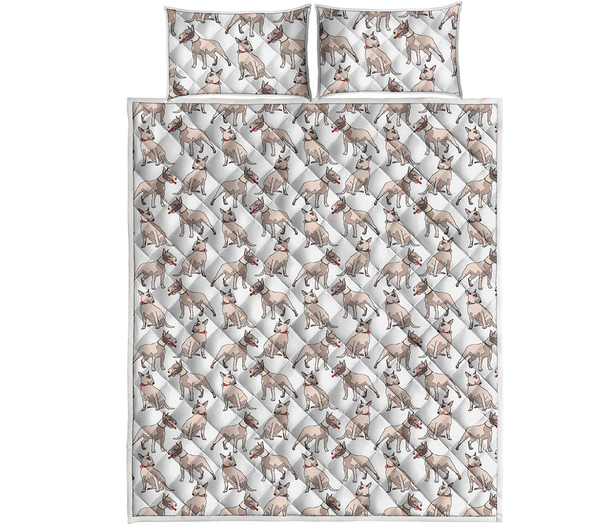 White Bull Terrier Pattern Print Quilt Bed Set