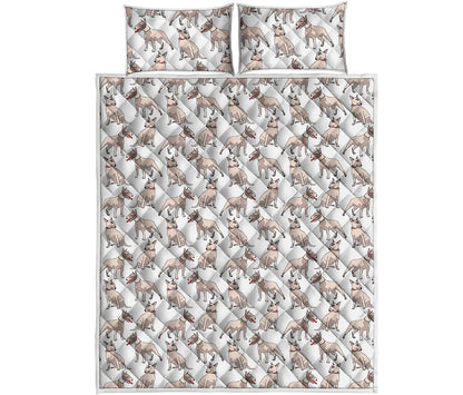 White Bull Terrier Pattern Print Quilt Bed Set