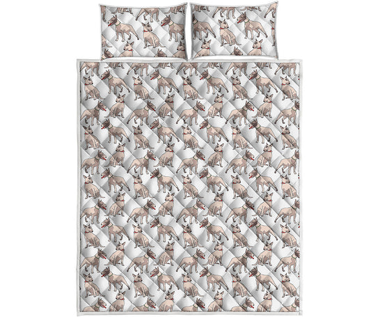 White Bull Terrier Pattern Print Quilt Bed Set