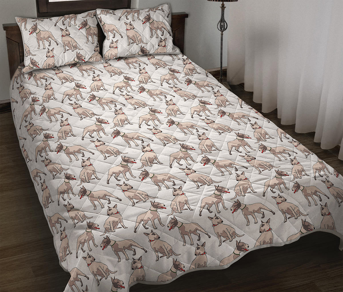 White Bull Terrier Pattern Print Quilt Bed Set