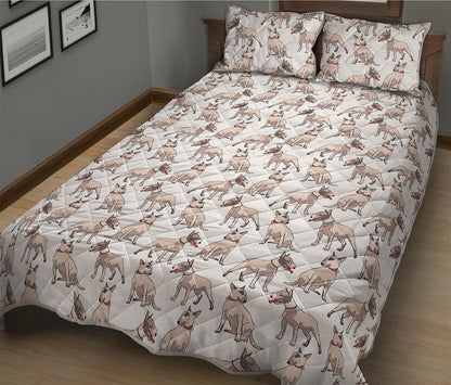 White Bull Terrier Pattern Print Quilt Bed Set