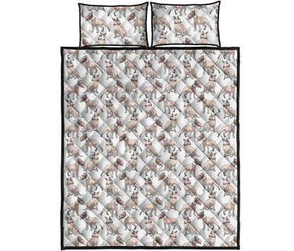 White Bull Terrier Pattern Print Quilt Bed Set