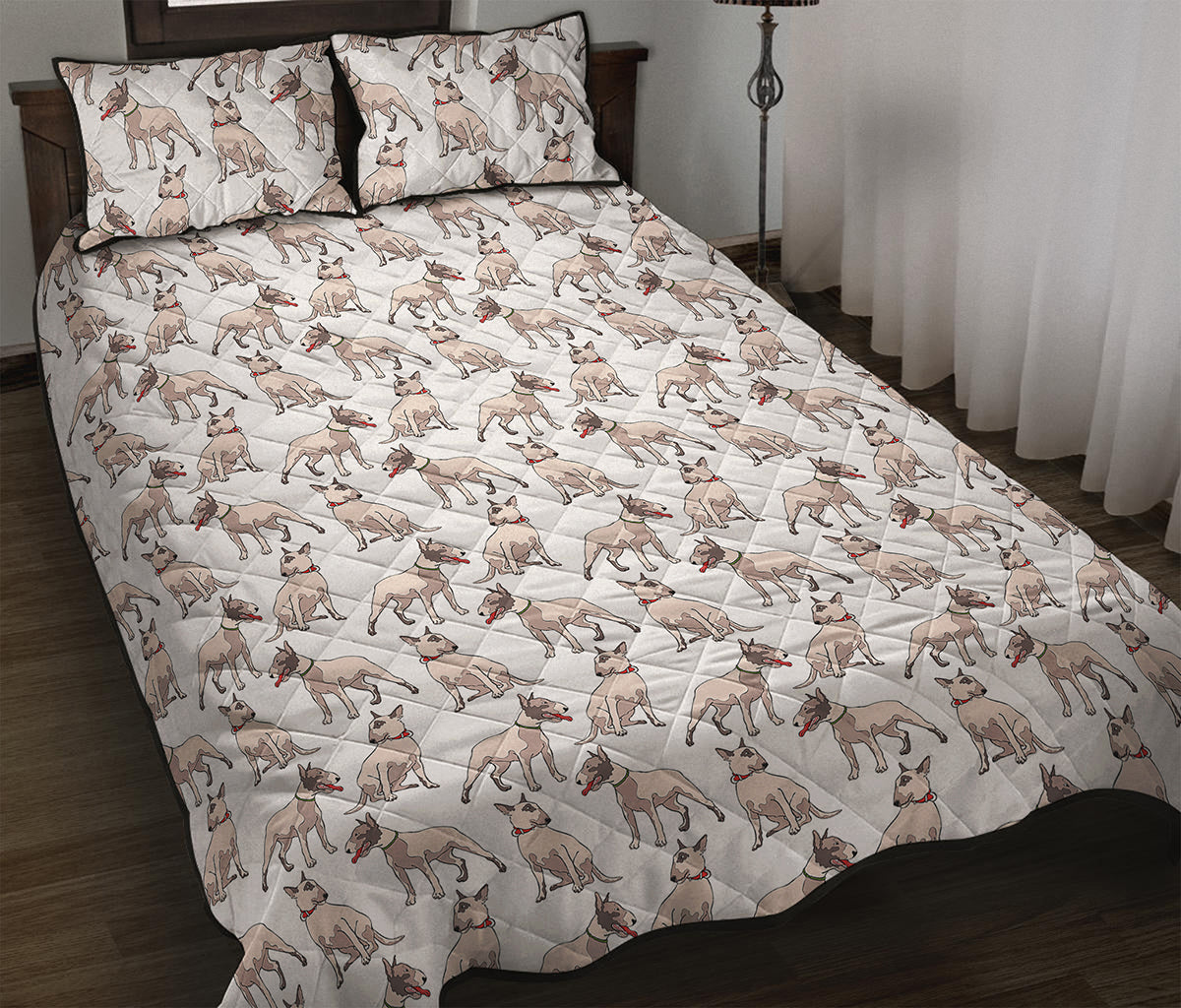 White Bull Terrier Pattern Print Quilt Bed Set