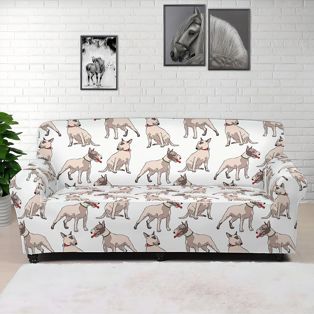 White Bull Terrier Pattern Print Sofa Cover