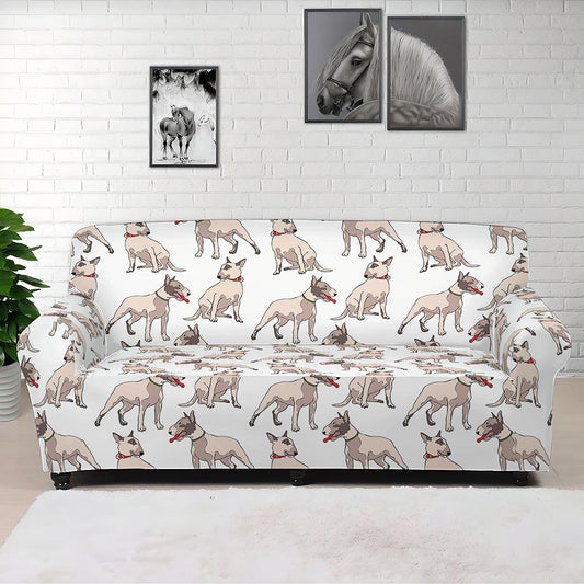 White Bull Terrier Pattern Print Sofa Cover