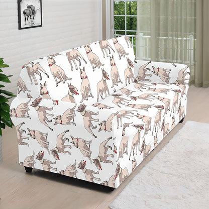 White Bull Terrier Pattern Print Sofa Cover
