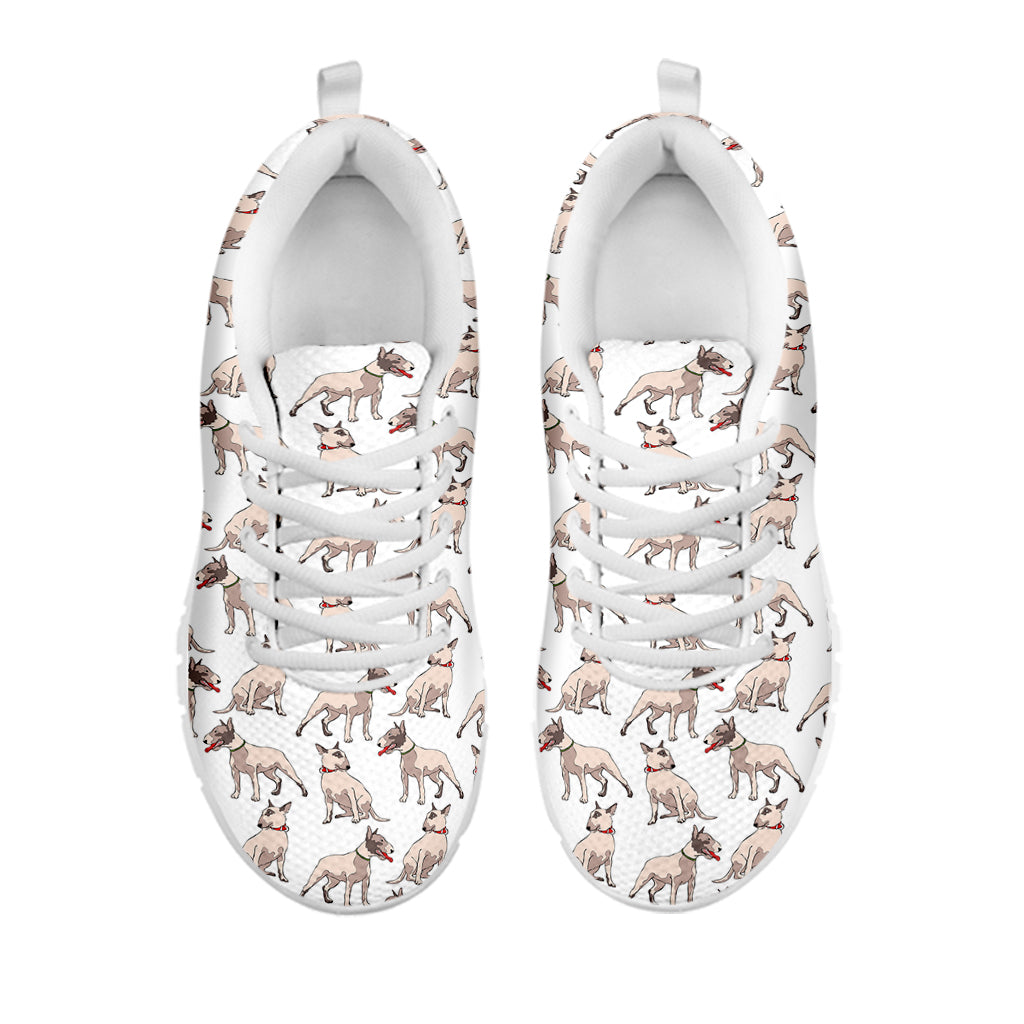 White Bull Terrier Pattern Print White Sneakers