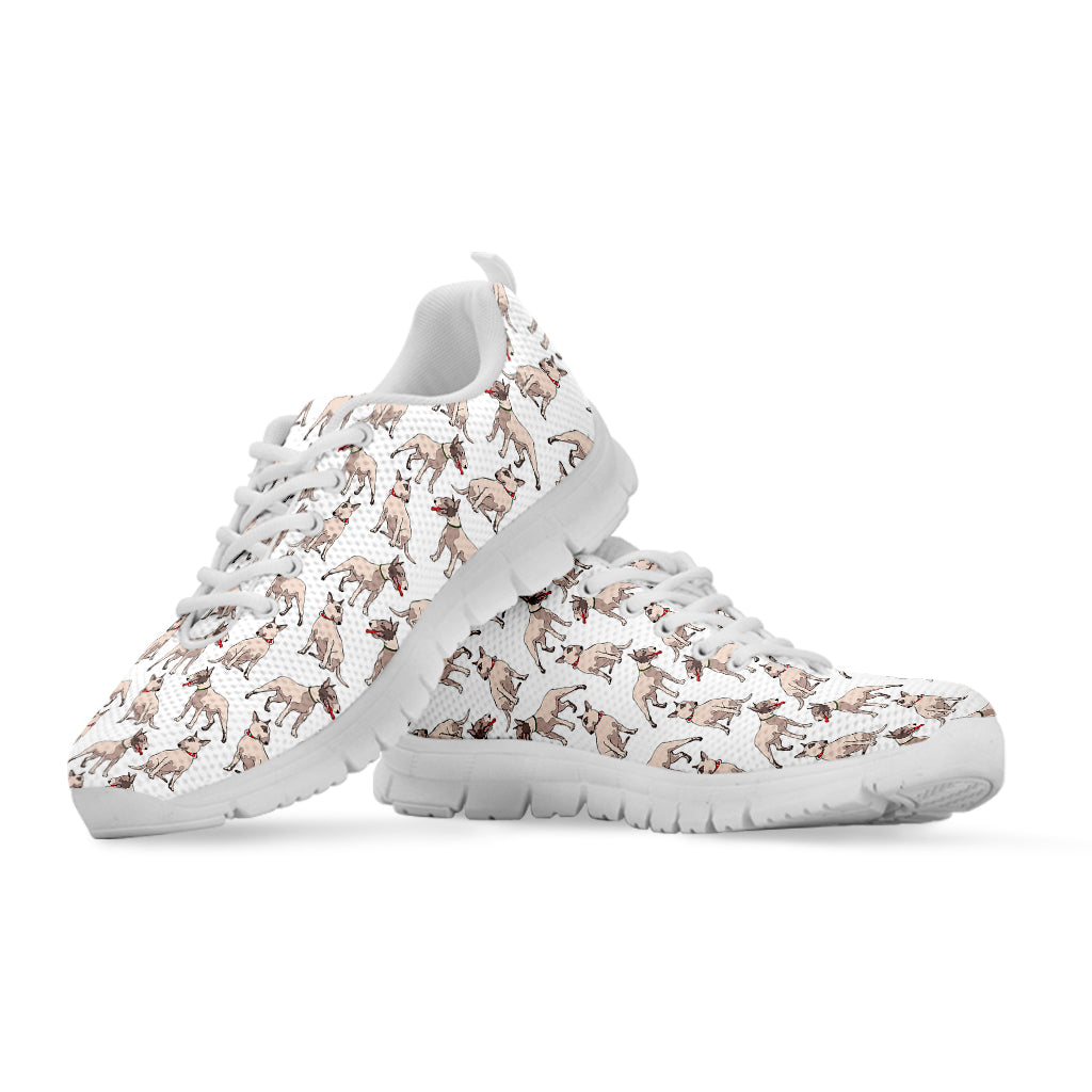 White Bull Terrier Pattern Print White Sneakers