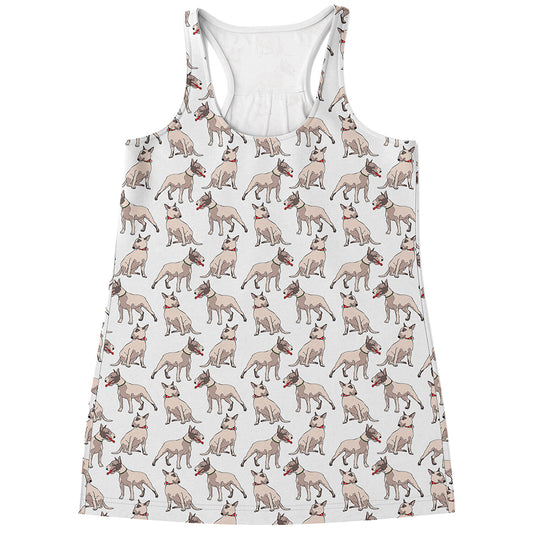 White Bull Terrier Pattern Print Women's Racerback Tank Top