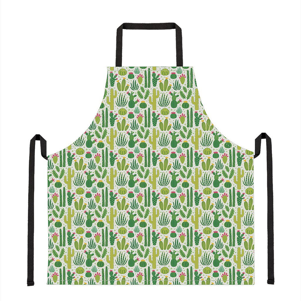 White Cactus Plant Pattern Print Apron