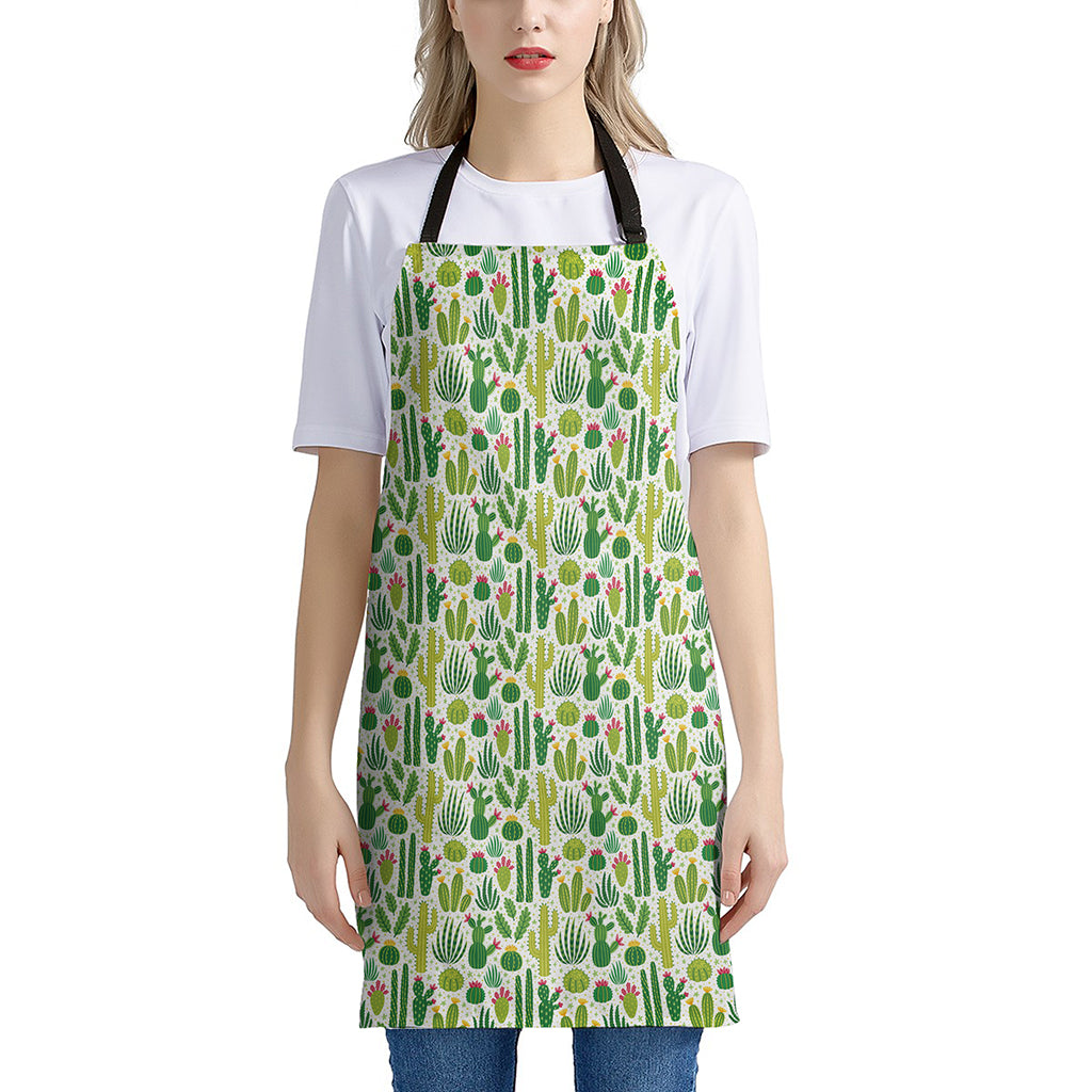 White Cactus Plant Pattern Print Apron