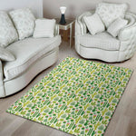 White Cactus Plant Pattern Print Area Rug