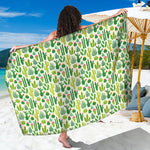 White Cactus Plant Pattern Print Beach Sarong Wrap