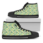 White Cactus Plant Pattern Print Black High Top Shoes