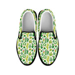 White Cactus Plant Pattern Print Black Slip On Shoes