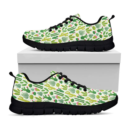 White Cactus Plant Pattern Print Black Sneakers