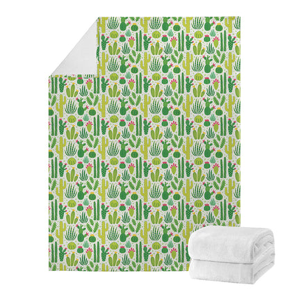 White Cactus Plant Pattern Print Blanket