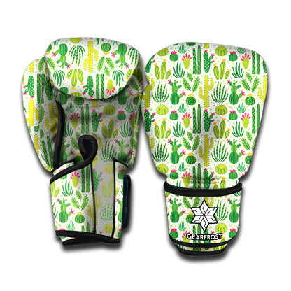 White Cactus Plant Pattern Print Boxing Gloves