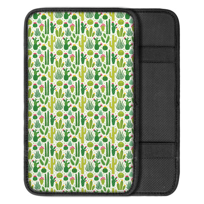 White Cactus Plant Pattern Print Car Center Console Cover