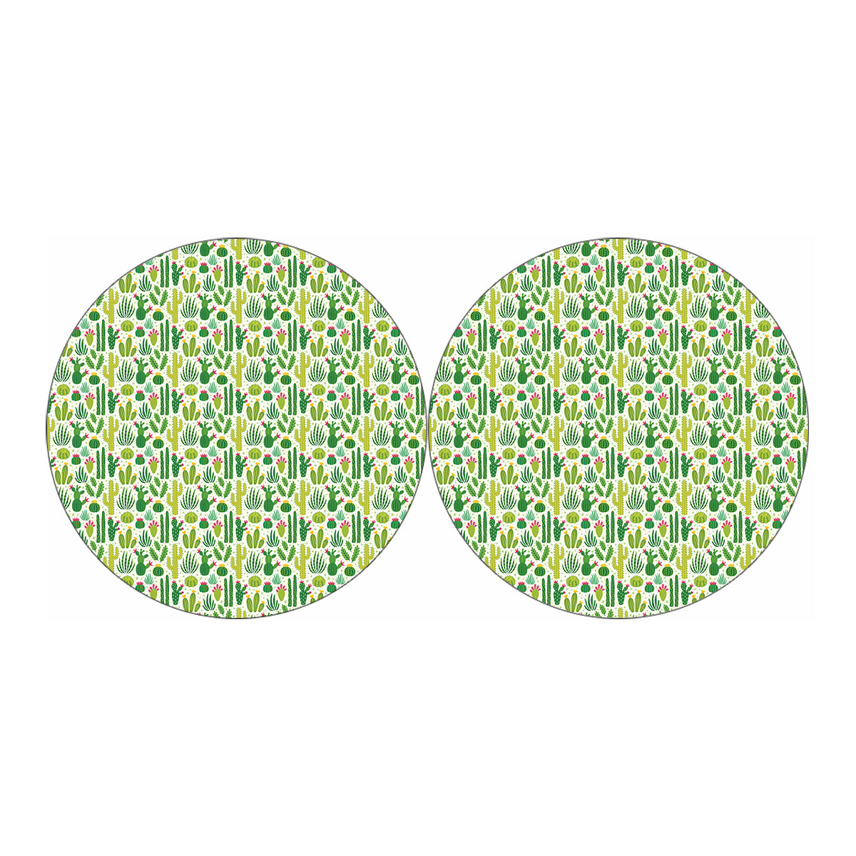 White Cactus Plant Pattern Print Car Coasters