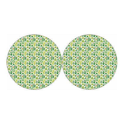 White Cactus Plant Pattern Print Car Coasters
