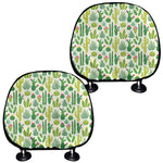White Cactus Plant Pattern Print Car Headrest Covers