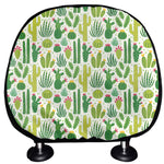 White Cactus Plant Pattern Print Car Headrest Covers