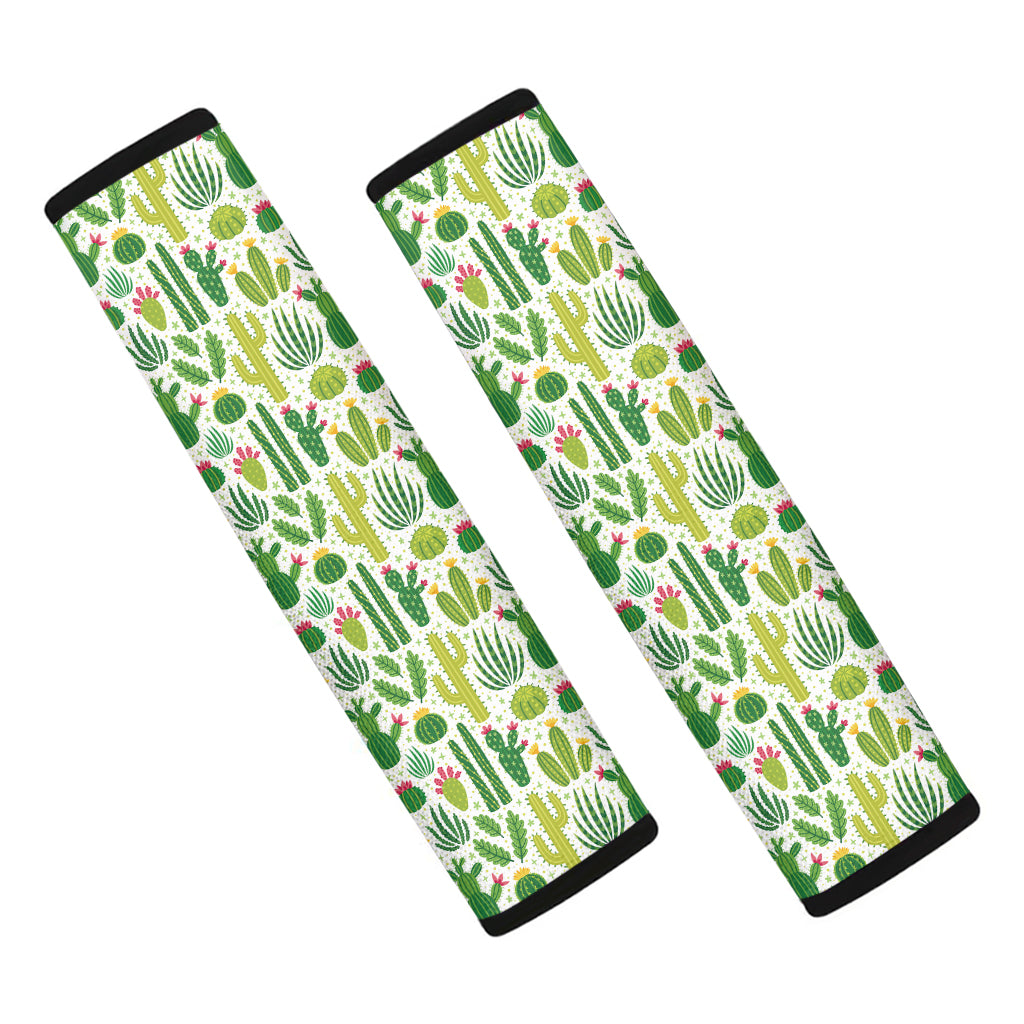 White Cactus Plant Pattern Print Car Seat Belt Covers