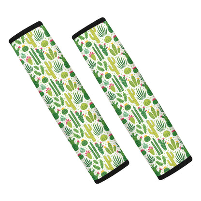 White Cactus Plant Pattern Print Car Seat Belt Covers