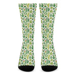 White Cactus Plant Pattern Print Crew Socks