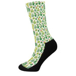 White Cactus Plant Pattern Print Crew Socks