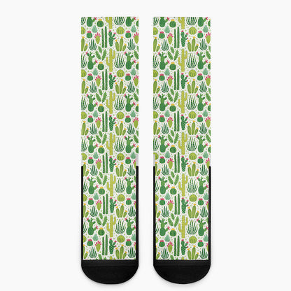 White Cactus Plant Pattern Print Crew Socks