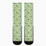 White Cactus Plant Pattern Print Crew Socks