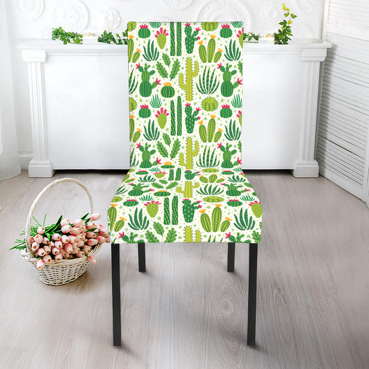 White Cactus Plant Pattern Print Dining Chair Slipcover