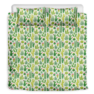 White Cactus Plant Pattern Print Duvet Cover Bedding Set