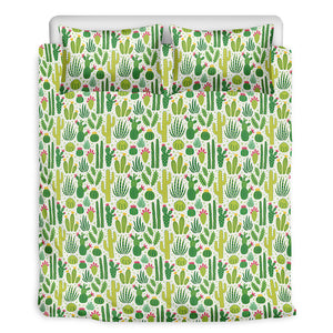 White Cactus Plant Pattern Print Duvet Cover Bedding Set