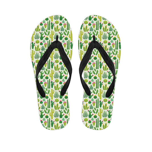 White Cactus Plant Pattern Print Flip Flops