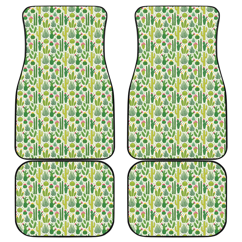 White Cactus Plant Pattern Print Front and Back Car Floor Mats
