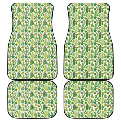 White Cactus Plant Pattern Print Front and Back Car Floor Mats