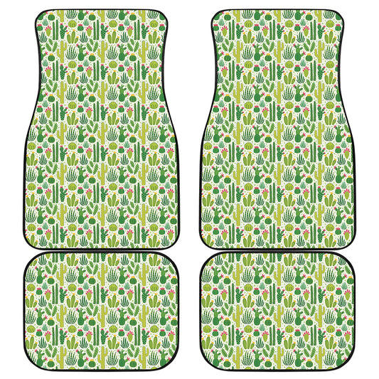 White Cactus Plant Pattern Print Front and Back Car Floor Mats