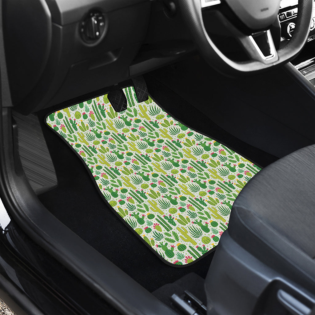 White Cactus Plant Pattern Print Front and Back Car Floor Mats