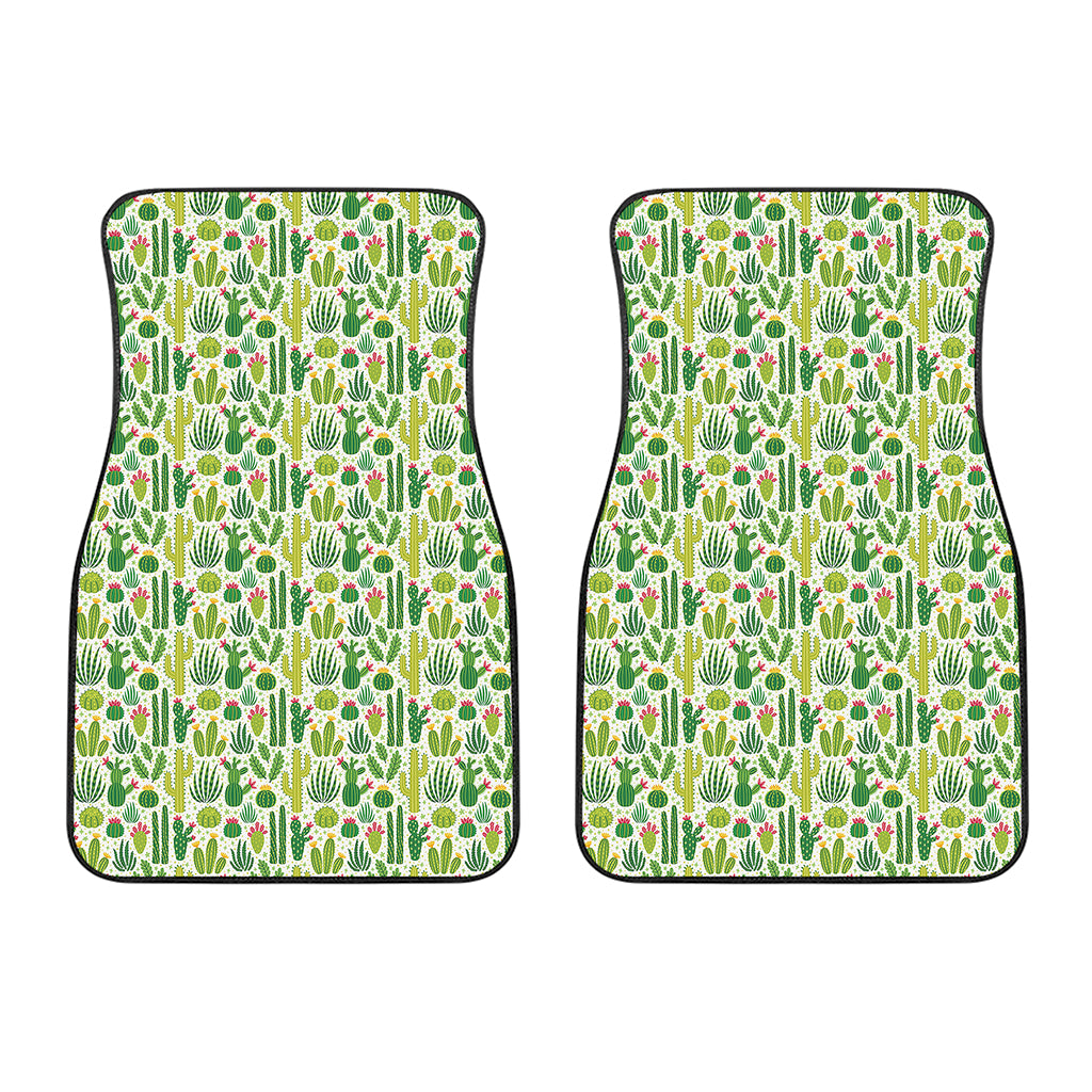 White Cactus Plant Pattern Print Front Car Floor Mats
